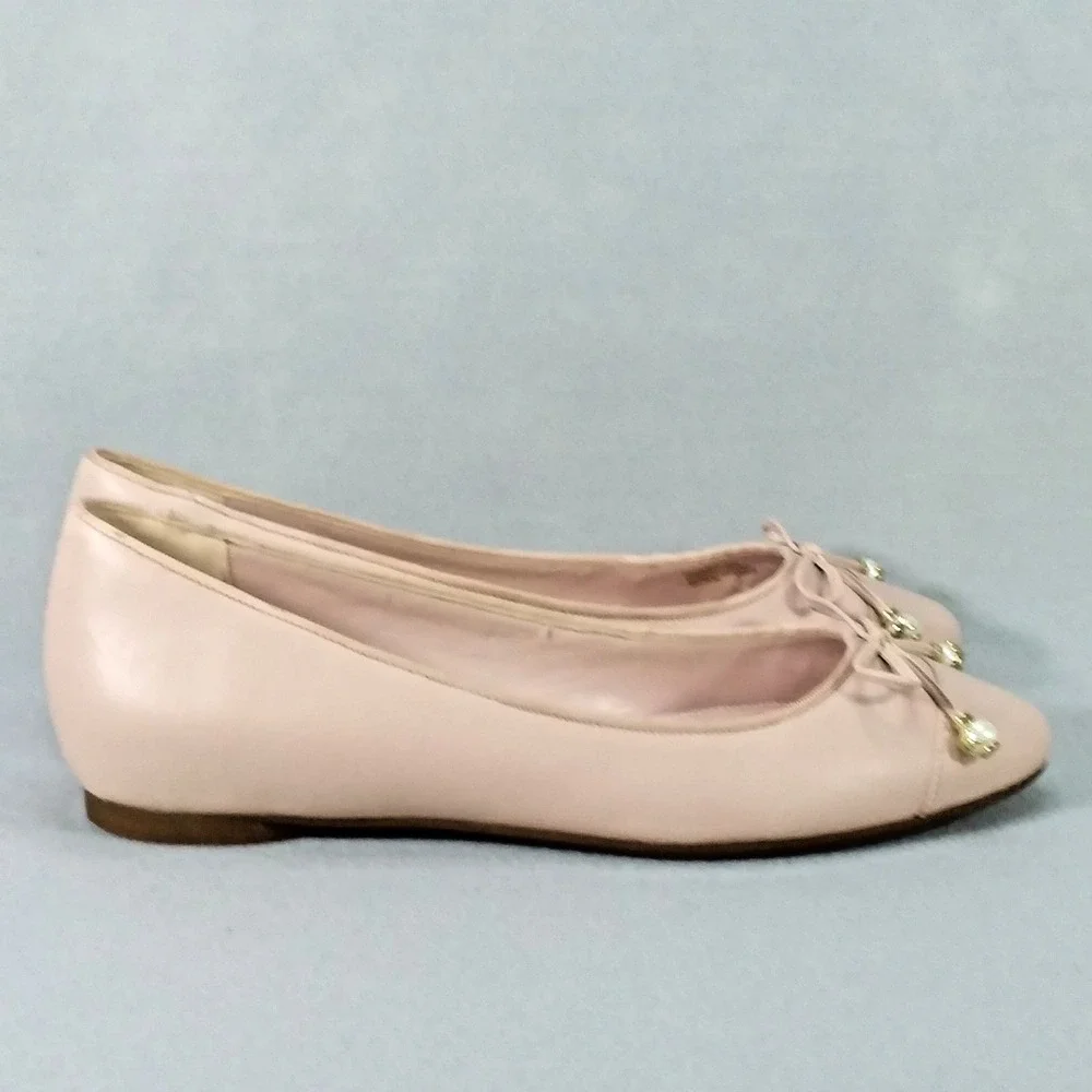 Michael Kors Gia Ballet Flats Pink  pearls bow slip on leather Womens Sz 8 Chic